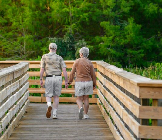 시니어 바레는 일반 바레 운동과 무엇이 다를까요? a couple of people that are walking across a bridge